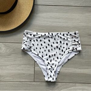 White and Black High Waisted Dalmatian Print Bikini Bottoms - Size S
